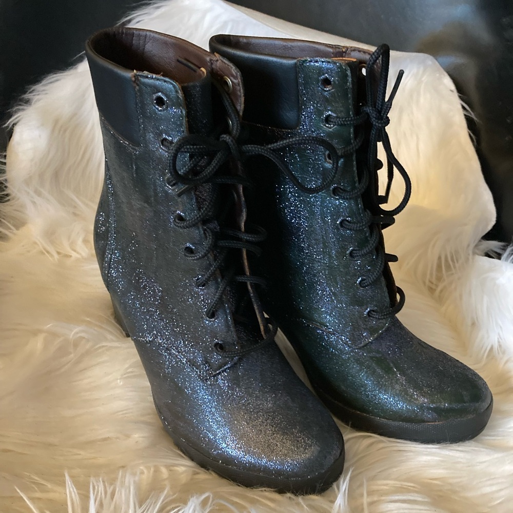 Timberland Black Glitter Lace Up Boots